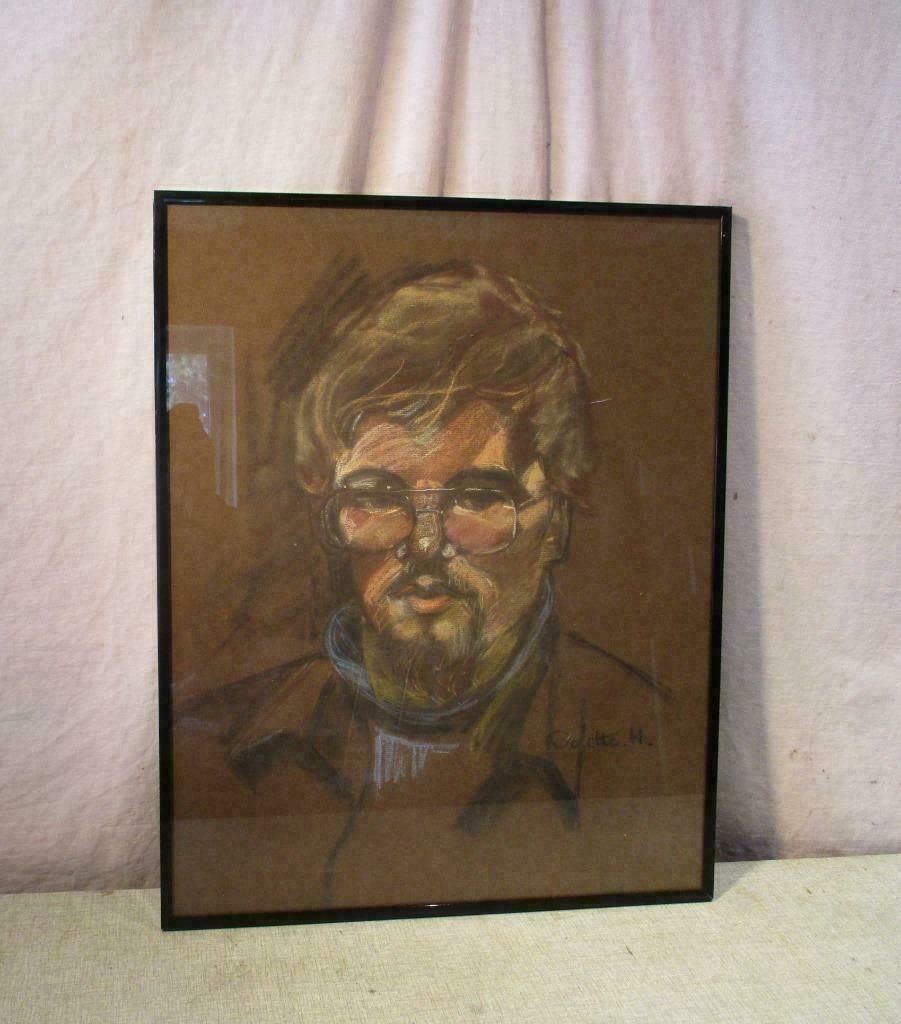 Beau dessin 'Homme à lunettes' - Odette Hellebuyck, Antiquités & Art, Enlèvement ou Envoi