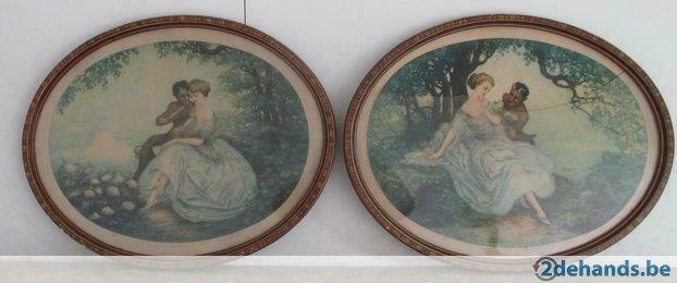 twee art deco lithos jongedame met sater Lambrecht Icart, Antiek en Kunst