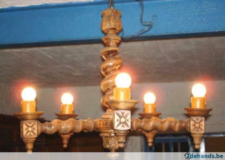 Antieke luster in hout diameter 70cm H 85cm, Enlèvement, Utilisé