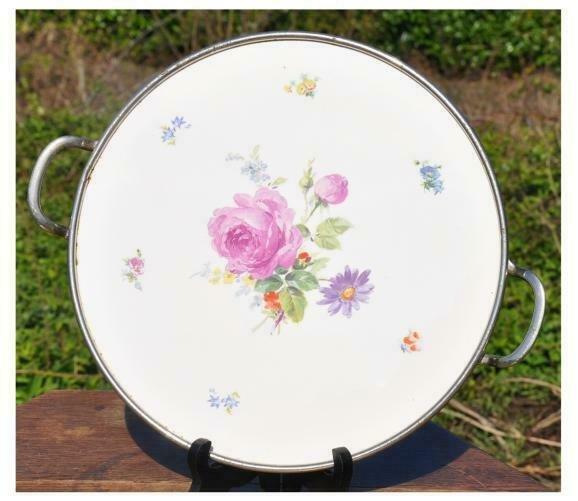 plat a tarte pocelaine cerclage en métal, Enlèvement ou Envoi