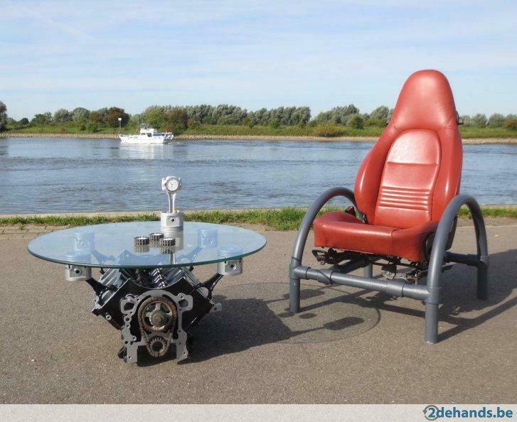 motorbloktafel V8 Mancave Motor blok tafel salontafel V12, Glas, Vierkant, Nieuw, Minder dan 50 cm