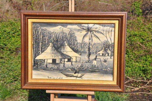 §hst africaine signée martine aimé cadre bois, Antiquités & Art, Enlèvement