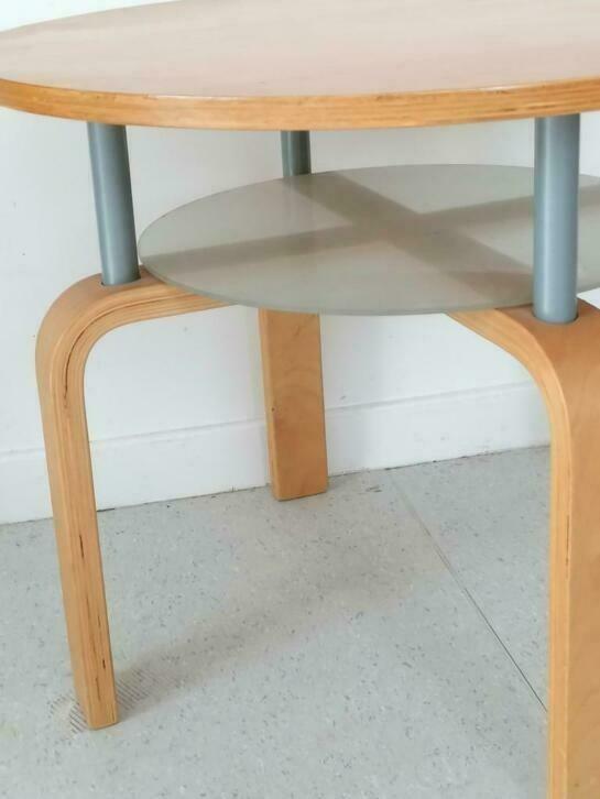 🍀 table ronde basse de salon verre bois bouleau années 1990, Maison & Meubles, Moins de 50 cm, Rond, 50 à 100 cm, Métal