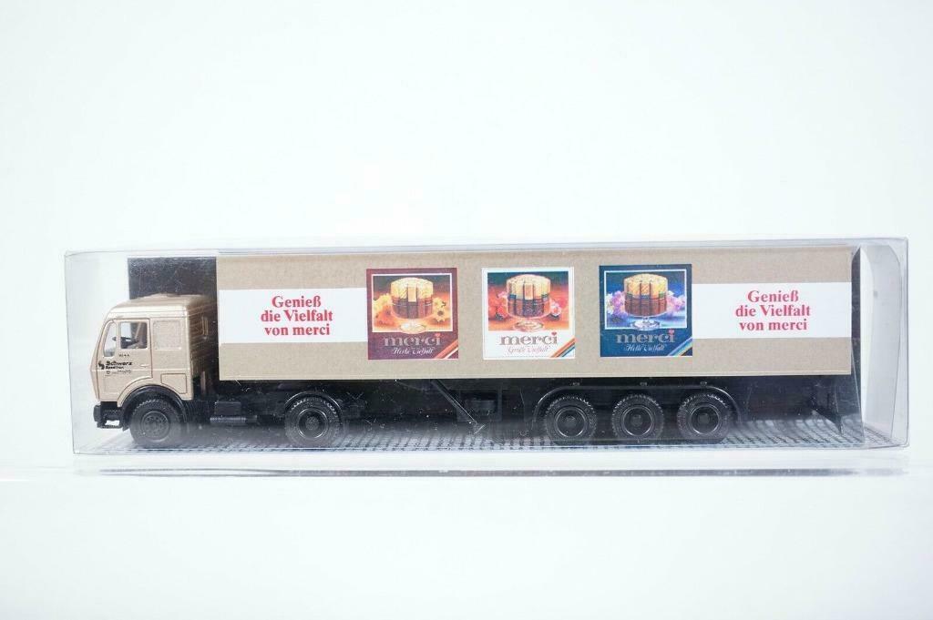 1:87 Albedo Mercedes Benz truck & trailer Merci chocolade, Ophalen of Verzenden, Zo goed als nieuw, Bus of Vrachtwagen, Herpa