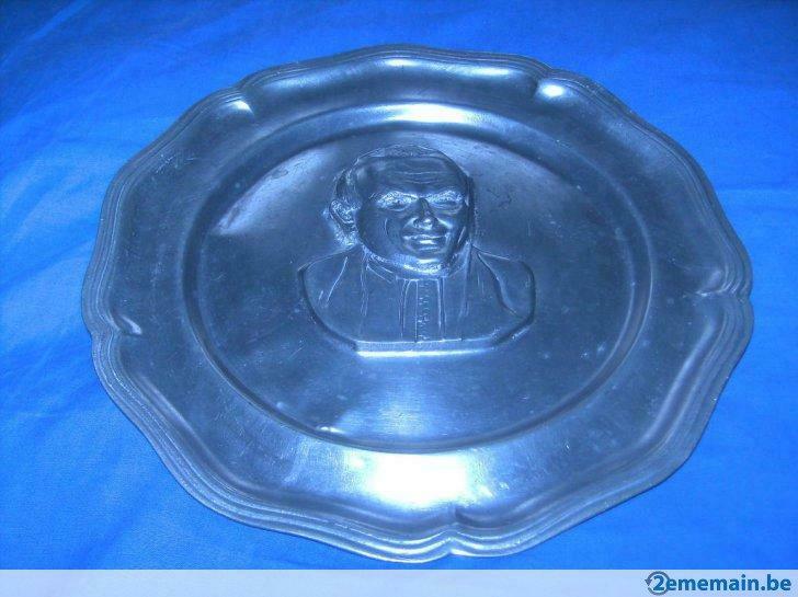 Assiette en étain du Pape Jean-Paul II, Collections, Enlèvement ou Envoi, Utilisé