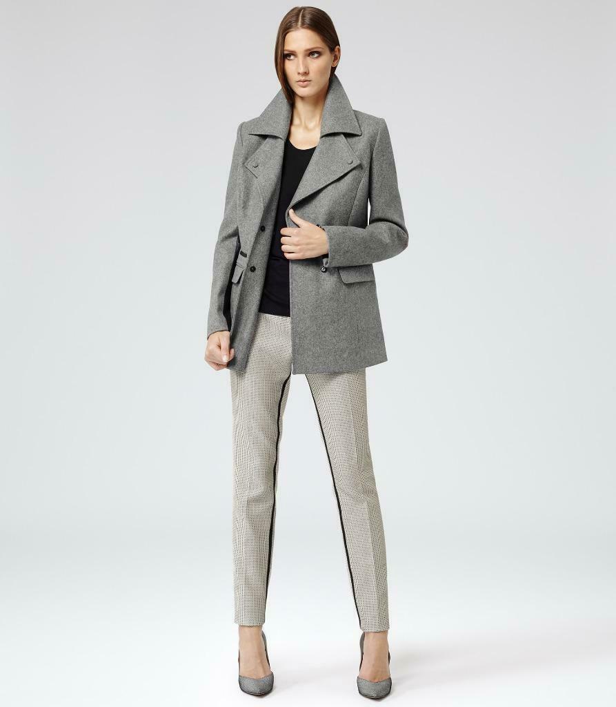 ZGAN grijze Reiss mantel wol, cashmere, leder, Kleding | Dames, Jassen | Winter, Verzenden, Zo goed als nieuw, Maat 34 (XS) of kleiner