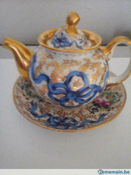 Een theepot / schotel oud Parijs "egoïst" eind 19e eeuw, Ophalen of Verzenden
