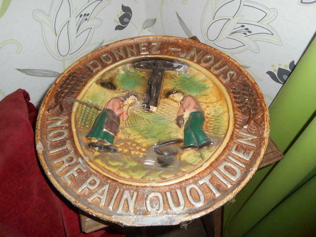 Plaque décorative ancienne "Donnez-nous notre pain quotidien, Enlèvement ou Envoi, Utilisé, Autres types, Christianisme | Catholique