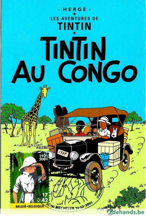 maximumkaart-  stripfiguur kuifje - tintin au congo, Boeken, Ophalen of Verzenden, Nieuw