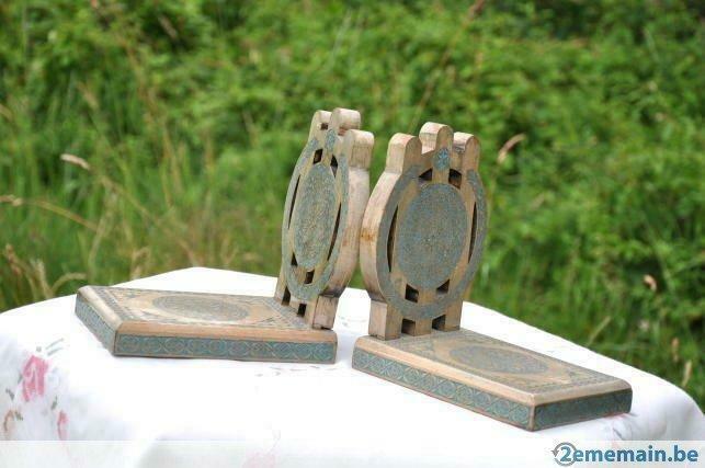 paire de serre livre asiatique en bois