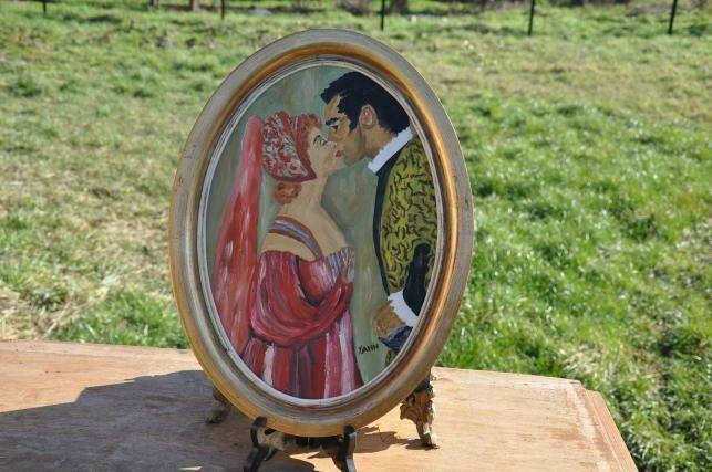 hsp couple espagnol cadre oval bois doré, Antiquités & Art, Enlèvement ou Envoi