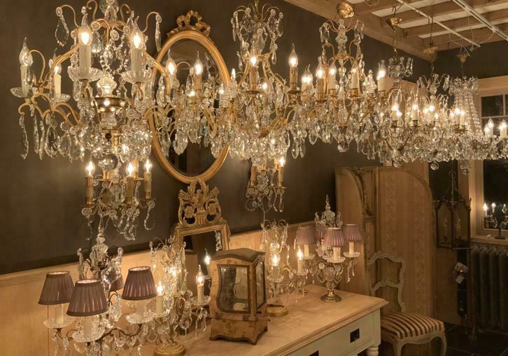 Grote collectie oude FRANSE KROONLUCHTERS met kristallen !!!, Antiek en Kunst, Ophalen