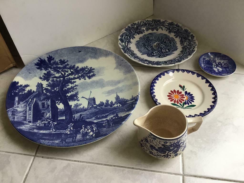 5 porcelaine bleu et blanc Boch/Dragon/Old Chelsea/Quimper, Antiquités & Art, Enlèvement ou Envoi