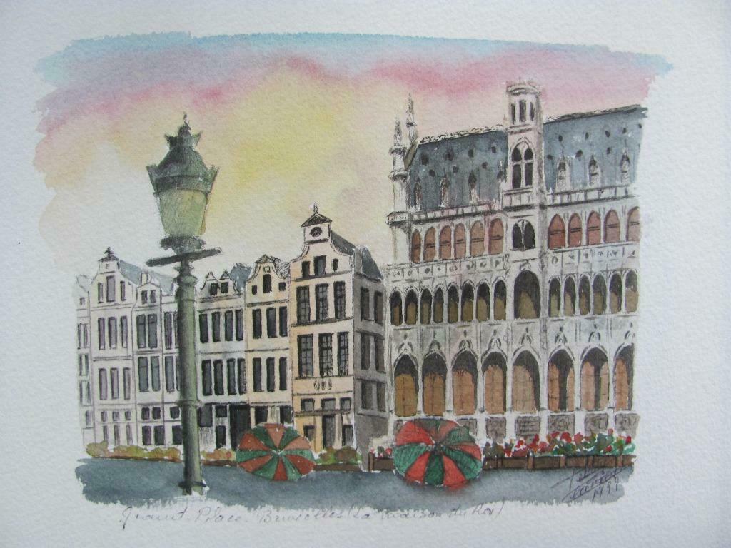 Aquarelle originale BRUXELLES, Enlèvement ou Envoi