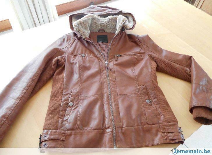 Veste en cuir  brun - Taille L - 62 cm, Enlèvement ou Envoi, Porté, Taille 42/44 (L), Brun