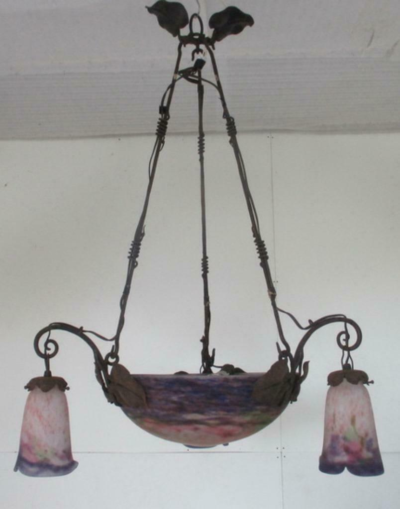 supergrote Muller freres lamp luster met smeedijzer 15, Ophalen