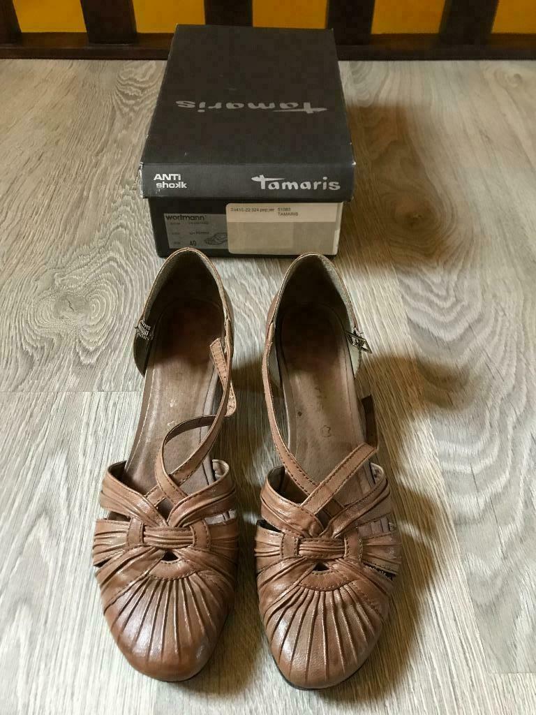 Tamaris Cognac Lederen Open Pumps Maat 40, Tamaris, Enlèvement ou Envoi, Brun, Porté