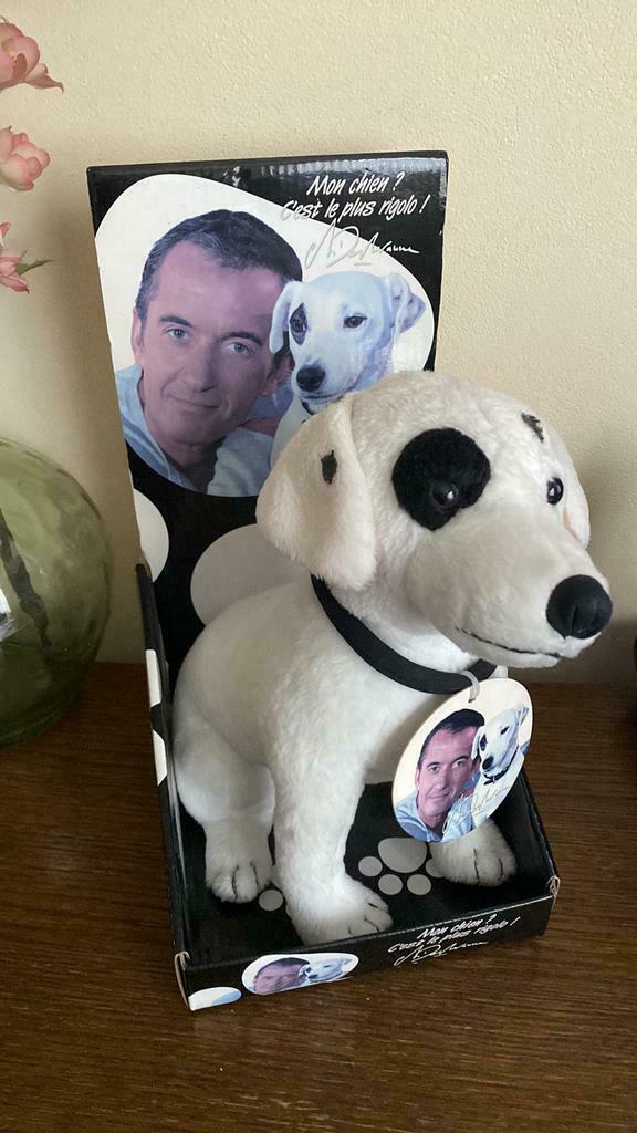 Oud pluche in zijn TF1-doos Dechavane en zijn hond