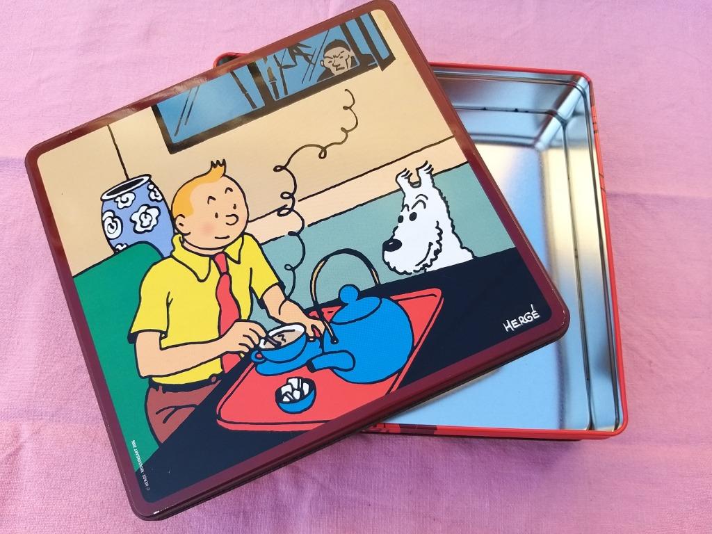 Boite métallique Tintin Milou thé Lotus bleu dragon rouge, Collections, Boîte en métal, Enlèvement ou Envoi, Utilisé, Biscuits
