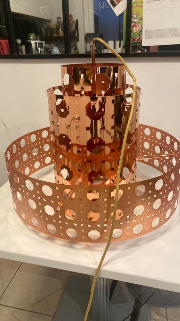 Très beau lustre industriel métal cuivré, Enlèvement, Comme neuf