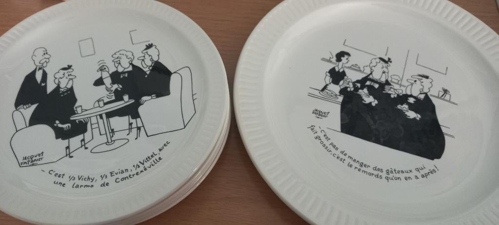 Vintage assiettes et plat humoristiquesJacques Faizant, Maison & Meubles, Cuisine | Vaisselle, Comme neuf, Assiettes(s), Autres styles