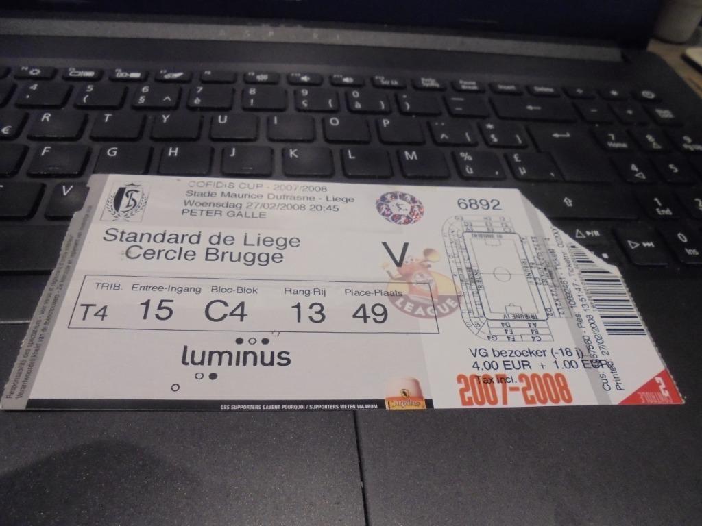 ticket Standard - Cercle Brugge, Sport en Fitness, Ophalen of Verzenden, Gebruikt, Overige typen