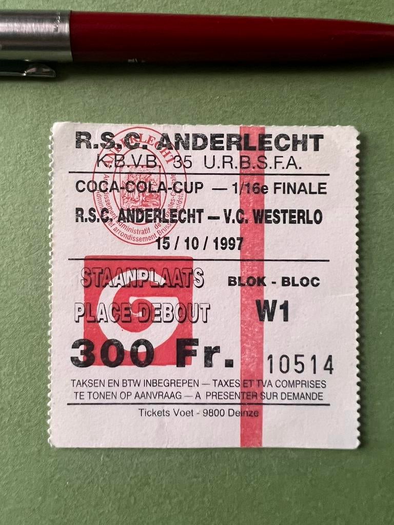 Ticket RSC Anderlecht Westerlo 1/16 coupe de Belgique 1997, Collections, Envoi, Comme neuf, Autres types