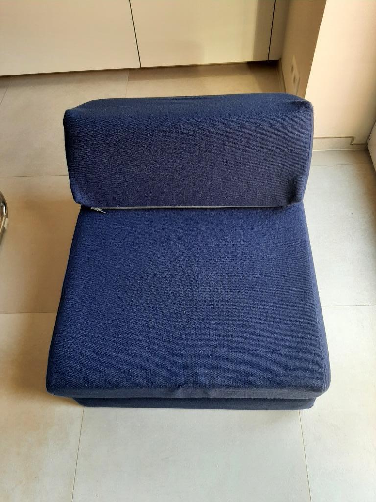 fauteuil bleu vintage convertible en lit, 75 à 100 cm, Enlèvement, Utilisé, 50 à 75 cm