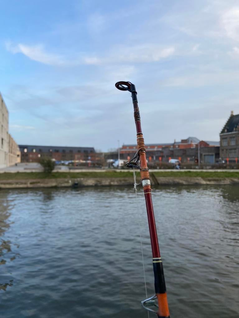 Vintage Alvey 650C sidecast molen + 220 cm hengel, Ophalen, Gebruikt, Complete hengel