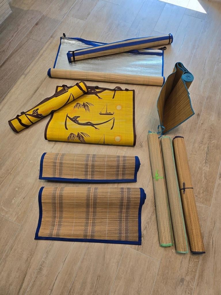 Allerlei rieten strandmatten van tropisch tot breed model, Caravans en Kamperen, Ophalen, Zo goed als nieuw, 1-persoons