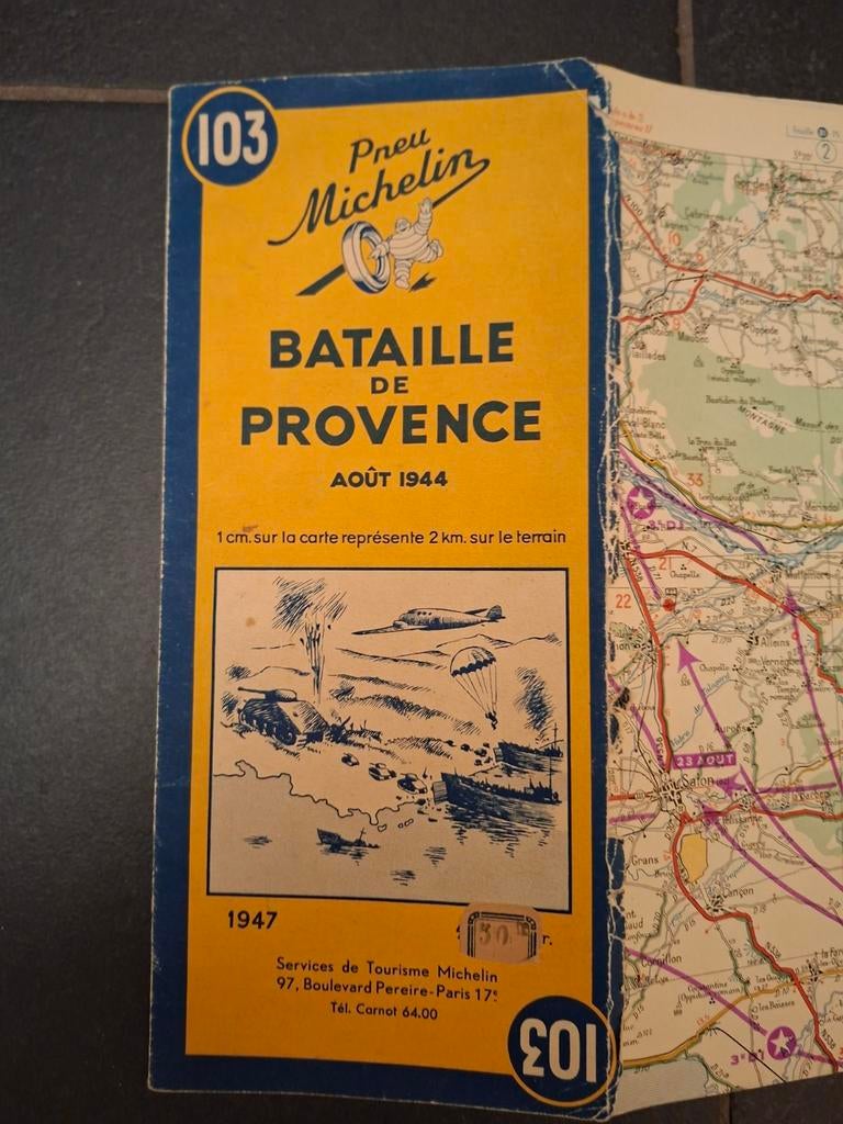 Carte Michelin 103 Bataille de Provence août 1944, Collections, Enlèvement ou Envoi
