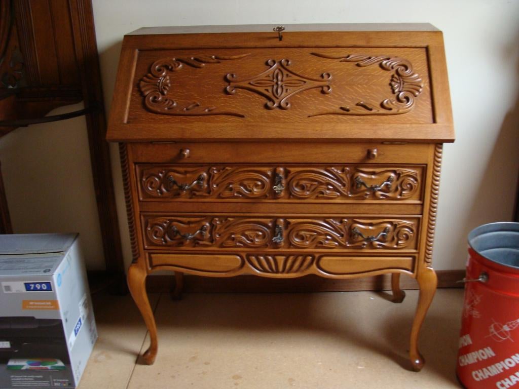 Ancien secrétaire en chêne, avec 3 clés, vintage, Enlèvement, Comme neuf