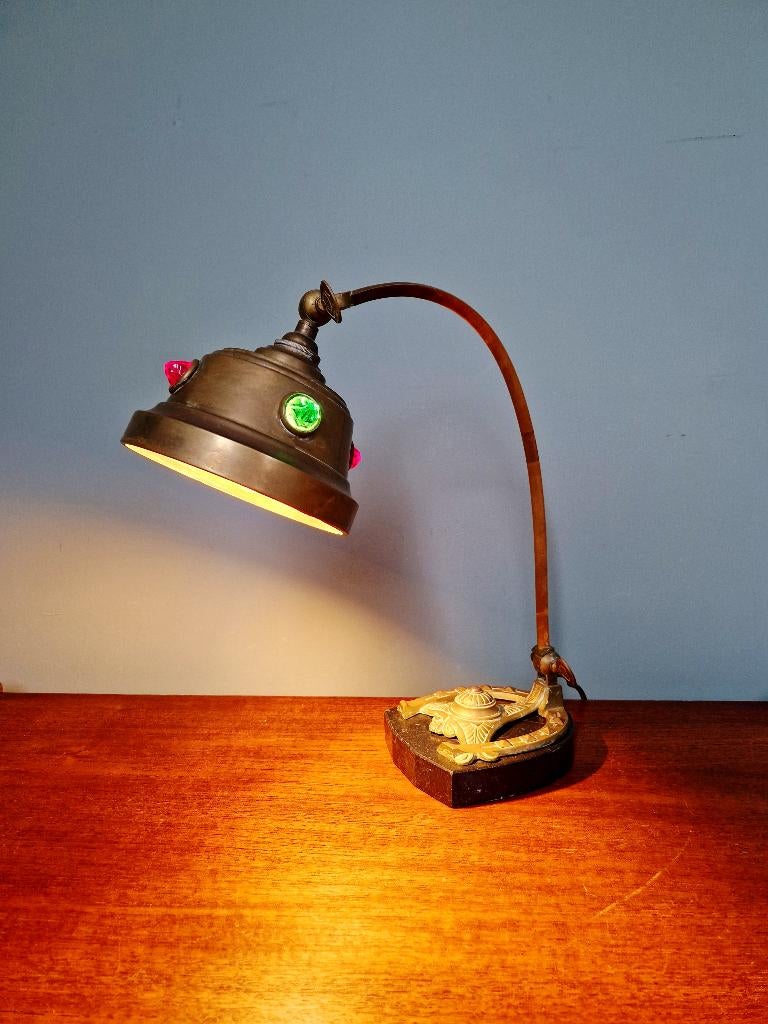 Art Nouveau koperen bureaulamp, jaren 1910, Antiek en Kunst, Ophalen of Verzenden
