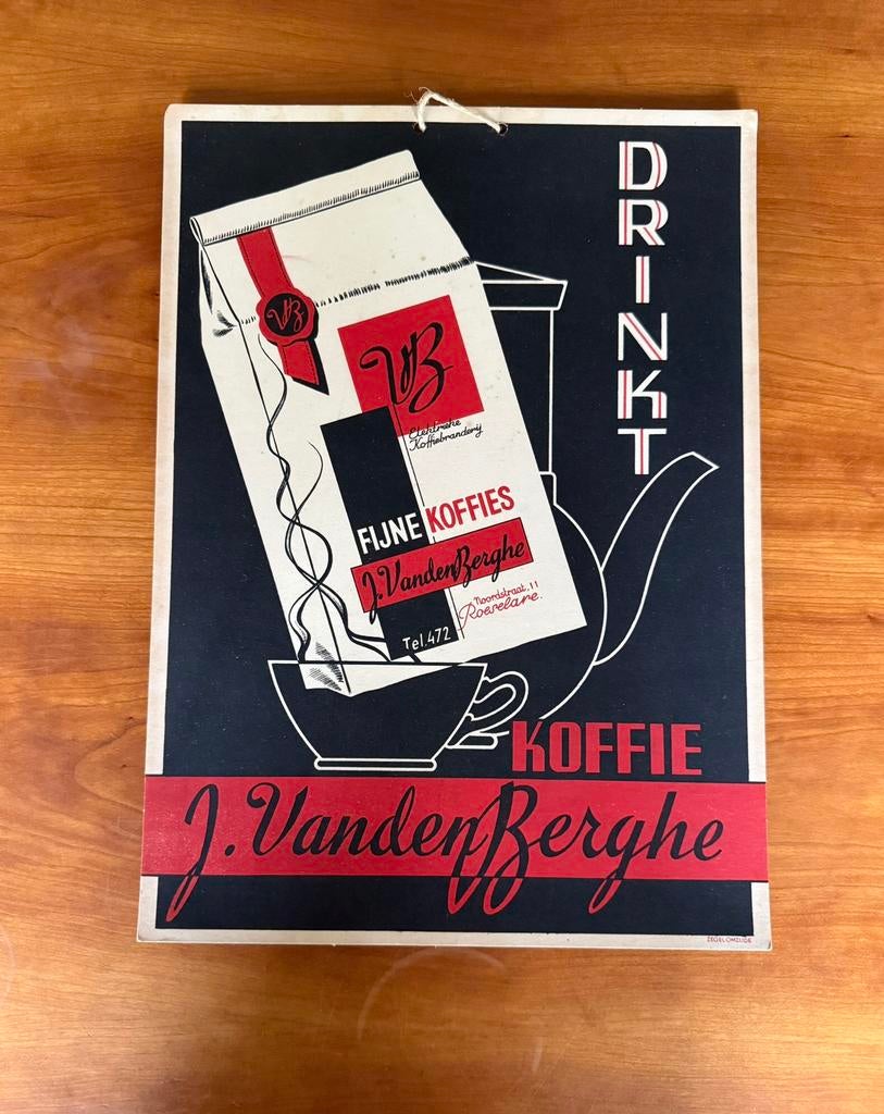 Kartonnen reclamebord Koffie J. VANDENBERGHE - Roeselare, Ophalen of Verzenden, Zo goed als nieuw, Reclamebord