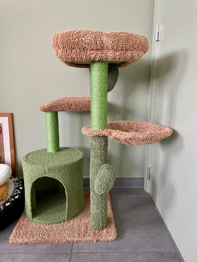 Cactus kattenboom krabpaal groen beige 90cm, Dieren en Toebehoren, Ophalen of Verzenden, Zo goed als nieuw, Krabpaal