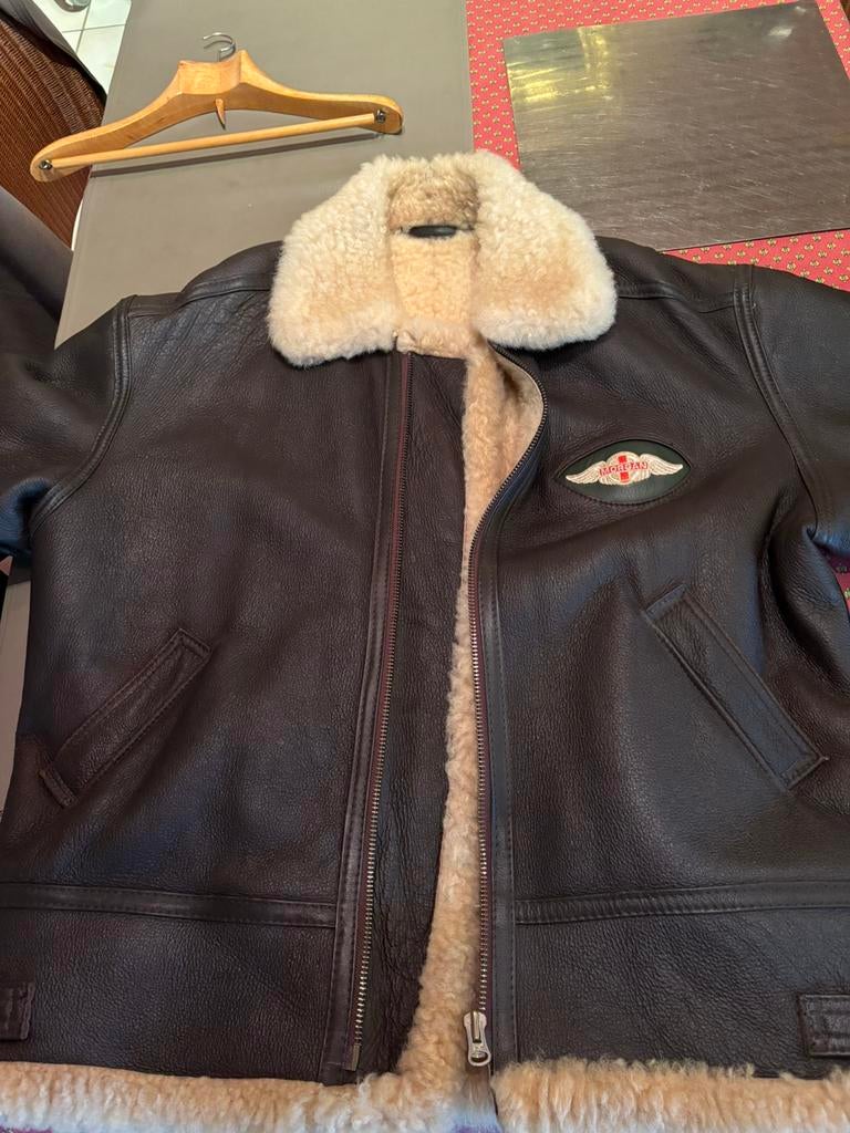 Lederen piloten lederen vest met echte schapenvacht, Maat 52/54 (L), Bruin, Morgan, Ophalen of Verzenden