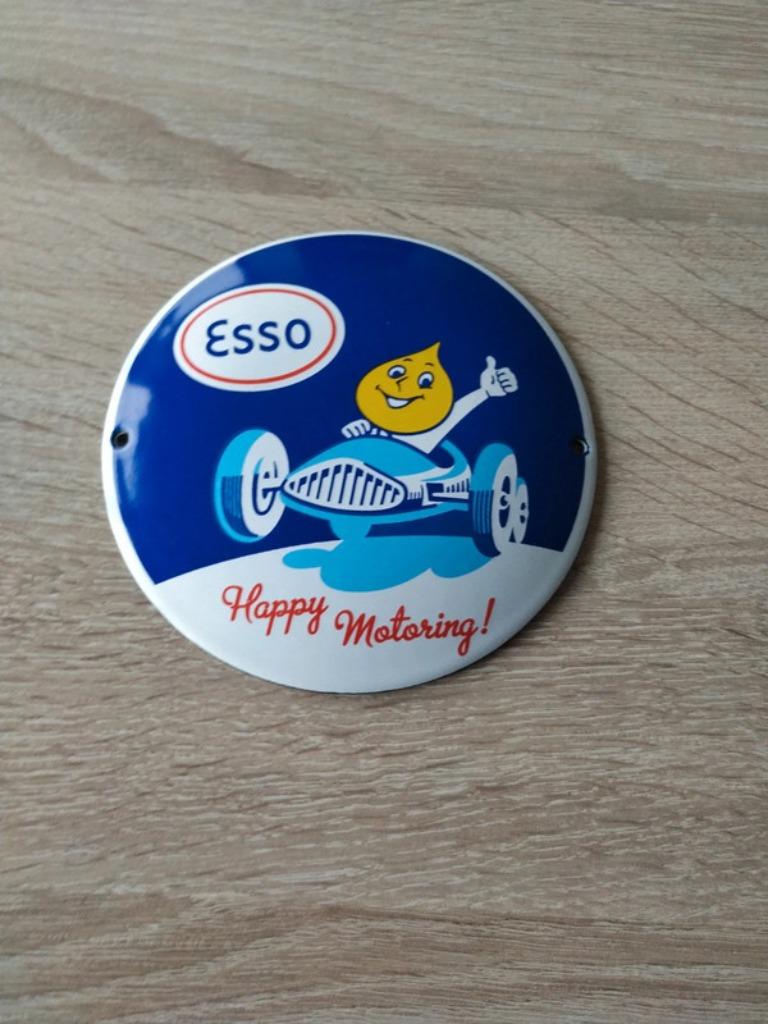 Petite plaque émaillée bombée esso happy motoring !, Enlèvement ou Envoi, Comme neuf, Autres types