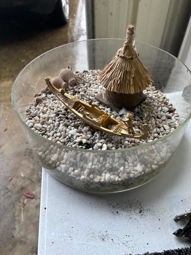 Glazen terrarium of schaal met siergrind  Ø40  H10, Enlèvement, Comme neuf, Balance