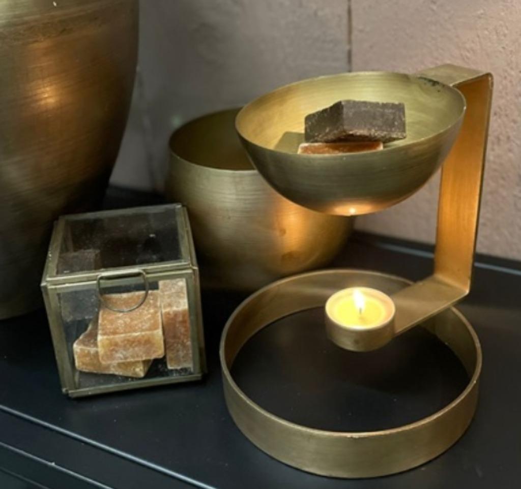 Geurbrander - wax/blokjes - metaal goud - landelijk, Huis en Inrichting, Woonaccessoires | Kandelaars en Kaarsen, Nieuw, Kandelaar