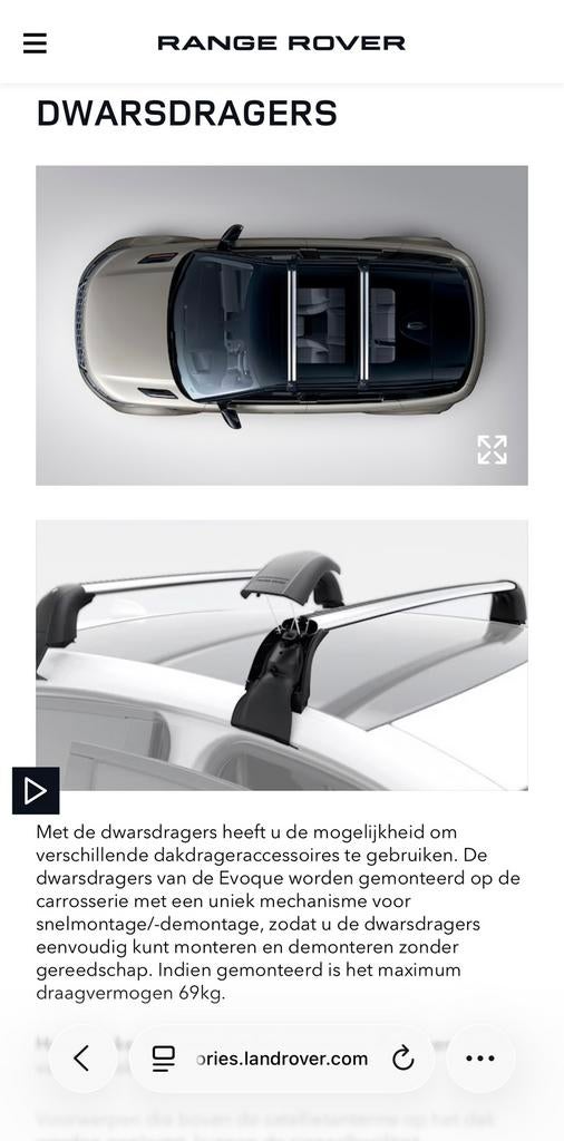 NIEUWE dwarsdragers / dakrails Range Rover Evoque, Auto diversen, Dakdragers, Ophalen, Nieuw