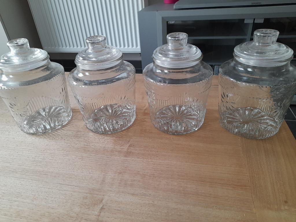 4 glazen potten, Antiquités & Art, Enlèvement