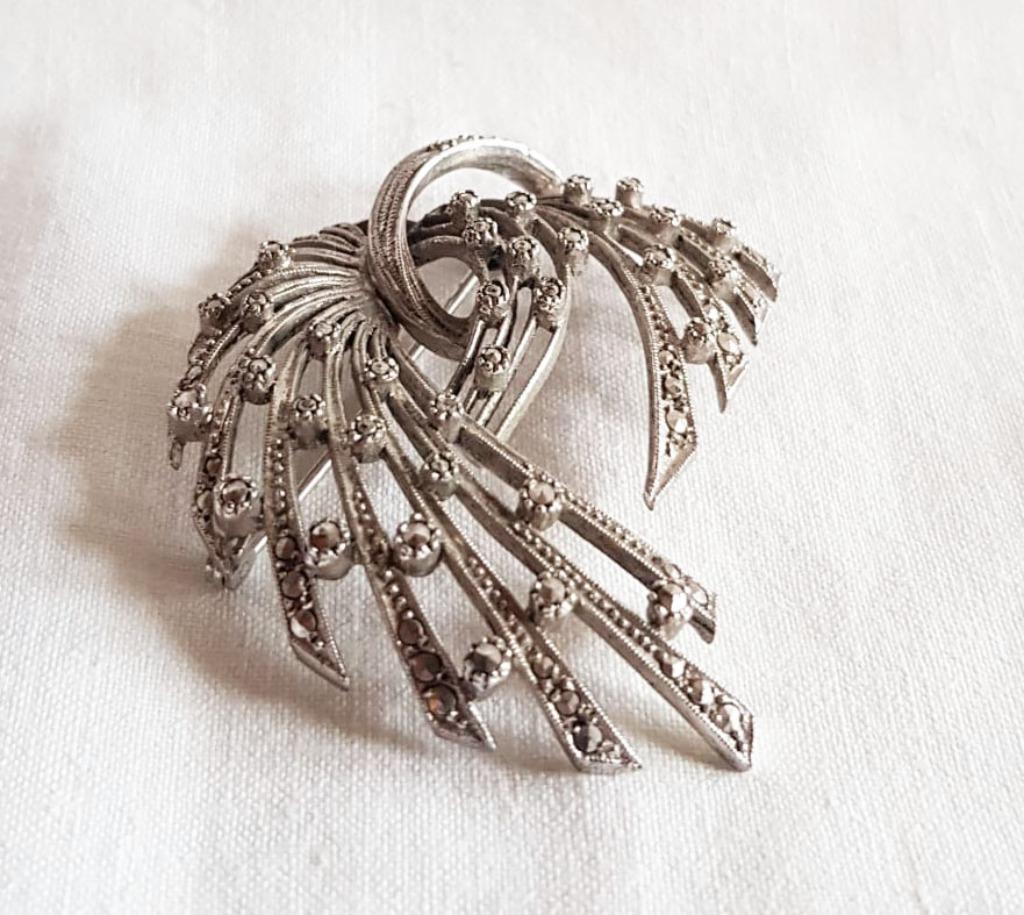 Broche en marcassite en argent., Bijoux, Sacs & Beauté, Enlèvement ou Envoi, Argent, Broche
