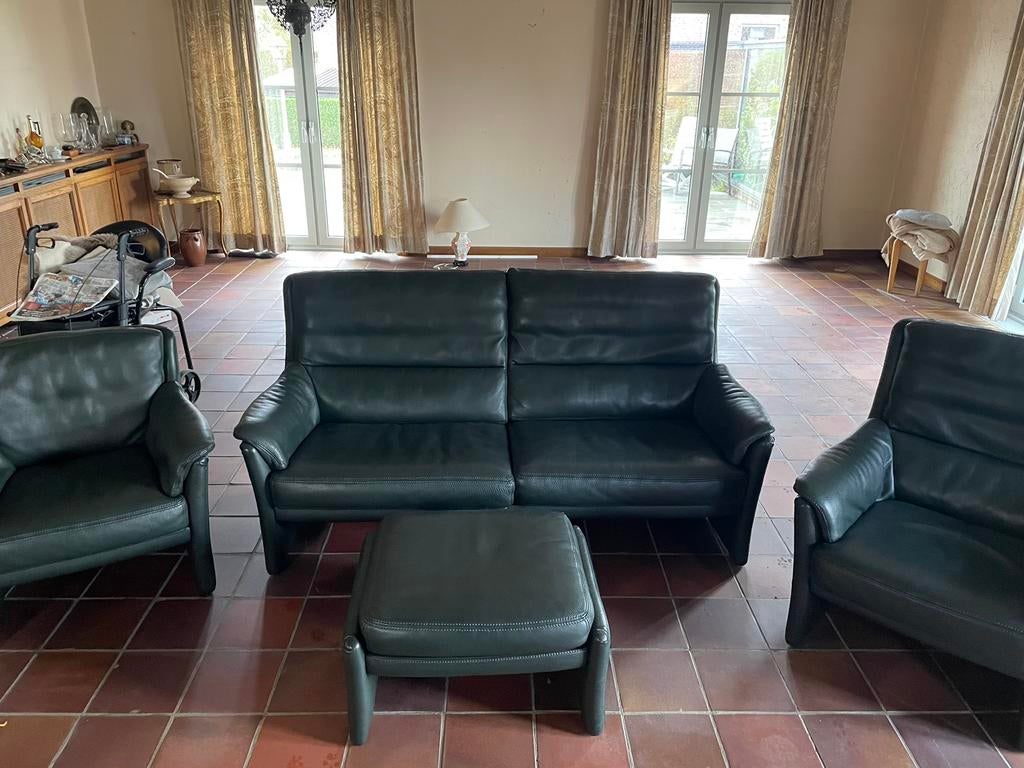 perfecte staat vintage groen leren zetel met bijzit, Enlèvement, Utilisé, Cuir