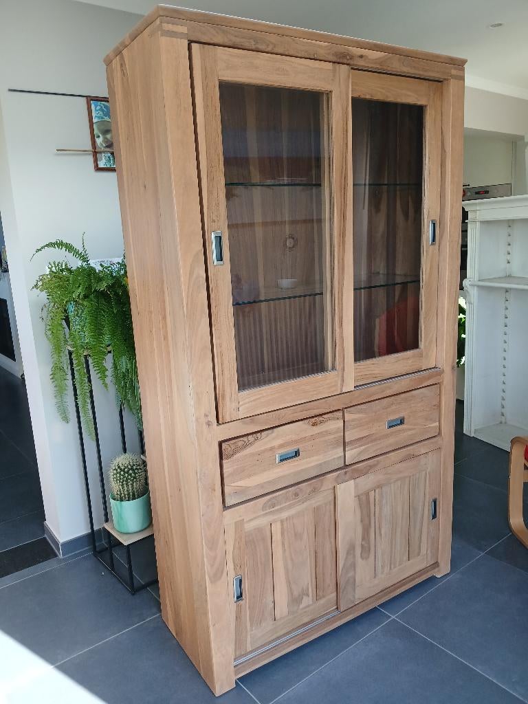 Massief houten (sheesham) vitrinekast, Huis en Inrichting, Ophalen, 100 tot 150 cm, 150 tot 200 cm, 25 tot 50 cm