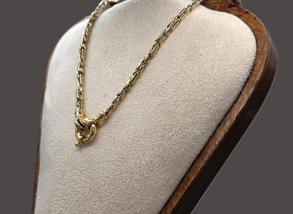 Gouden bi-color schakel ketting/collier. 2026/94., Handtassen en Accessoires, Kettingen, Zo goed als nieuw, Goud, Goud, Ophalen of Verzenden