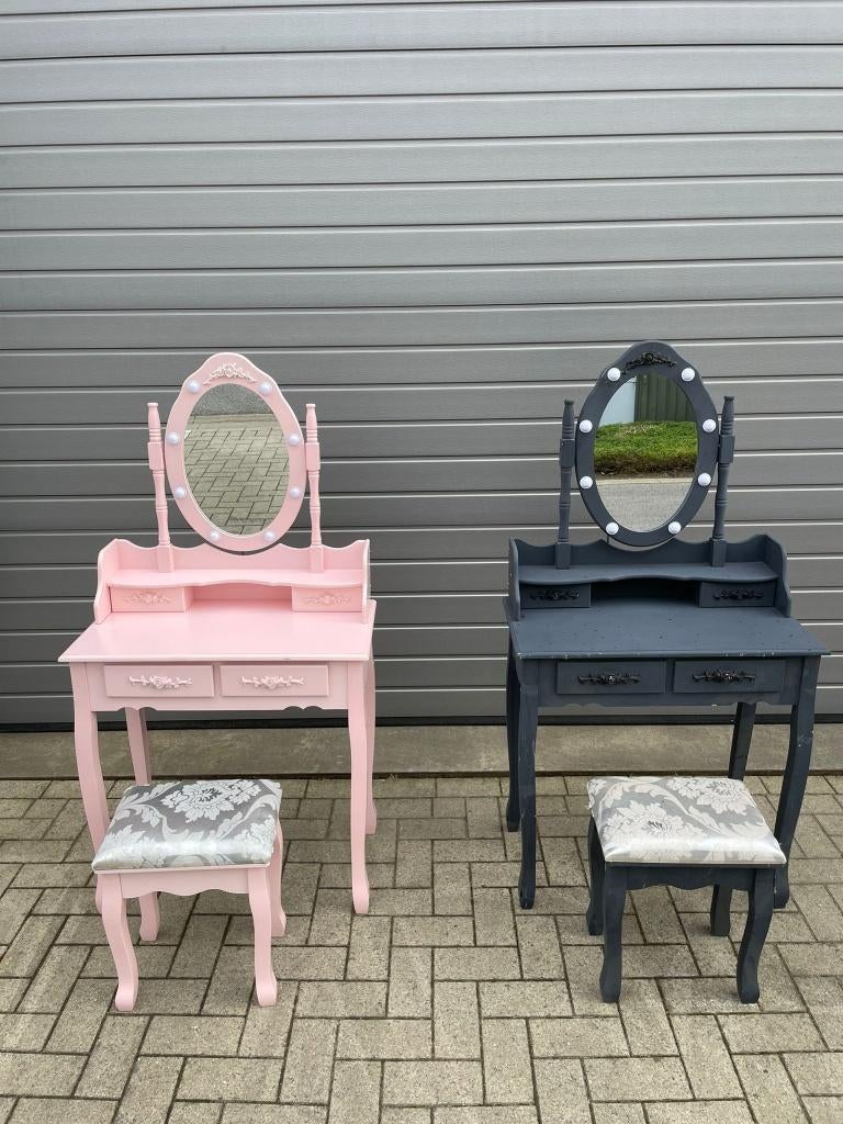 2x kaptafel met spiegel en krukje, Huis en Inrichting, Tafels | Kaptafels, Gebruikt, Hout, Ophalen