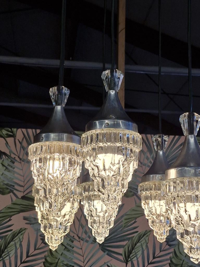 Vintage luster / hanglamp met 8 glazen druppels, Ophalen, Gebruikt, Glas, Vintage