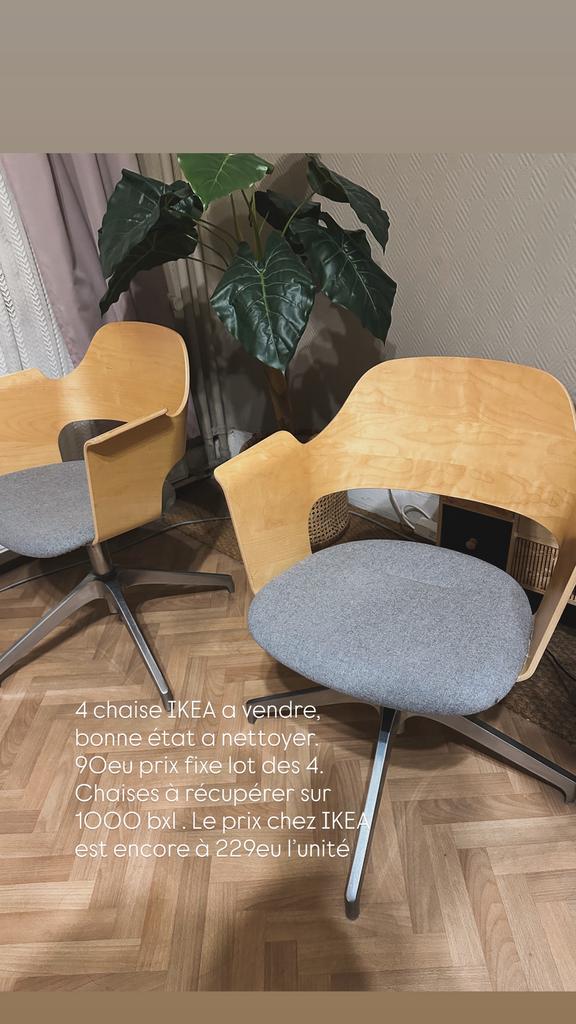 4 Chaise pivotante ikea bureau chambre vend en lot de 4, Maison & Meubles, Chaises, Comme neuf, Quatre, Bois, Gris, Enlèvement