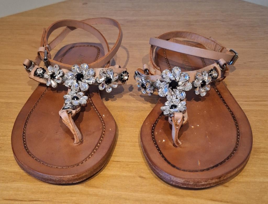 Lederen teensandalen, merk Marc Cain, maat 36, lichtbruin, Marc cain, Bruin, Gedragen, Sandalen of Muiltjes