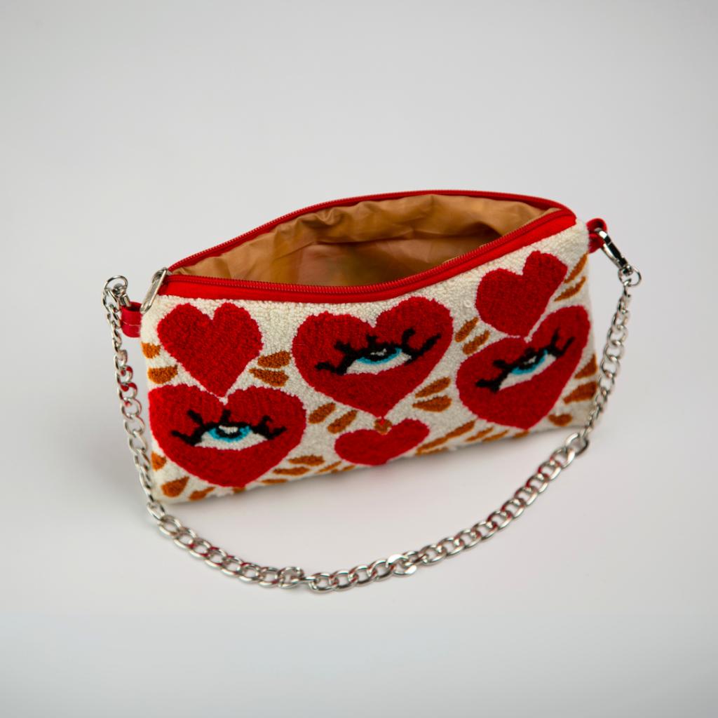 Hartvormige clutch met oog, handgemaakte tas uit Colombia, Verzenden, Nieuw, Rood, Handtas